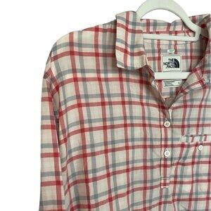 The North Face light weight cotton blouse, red pink and blue window pane pattern